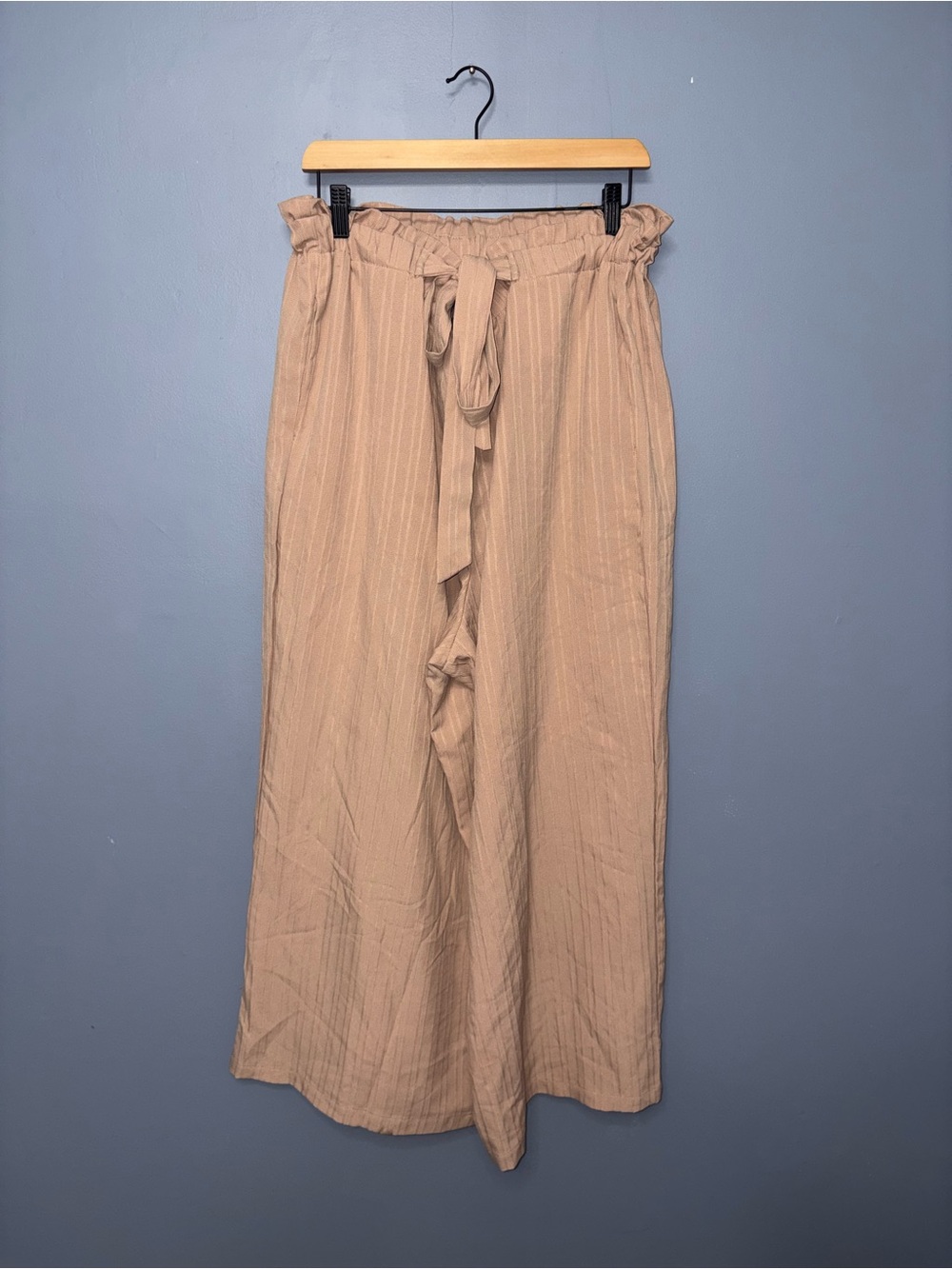 Beige Belted Straight Leg Pants